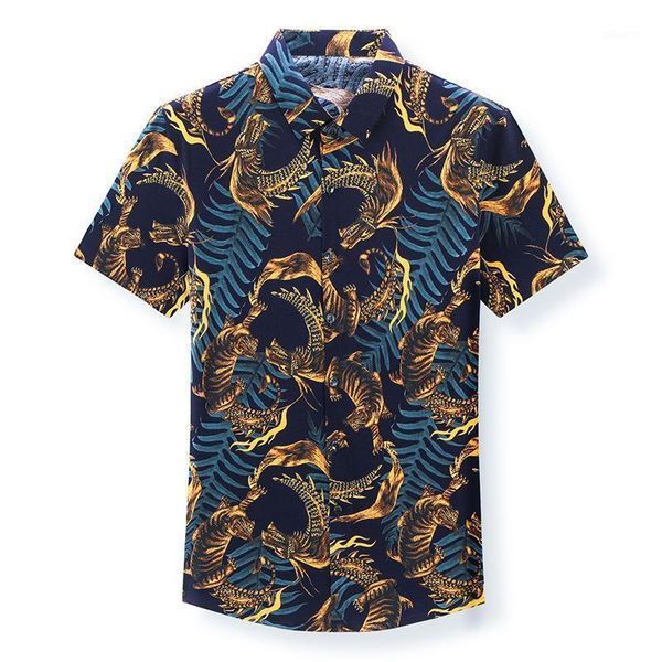 

men's casual shirts mercerized cotton soft comfortable high-end short sleeve shirt summer 2021 3d digital printing fashion men, White;black