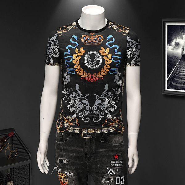 

men's polos 7xl plus size summer black gold short sleeve t-shirt creative printing men tshirt camiseta slim fit tee shirt homme i8wm, White;black