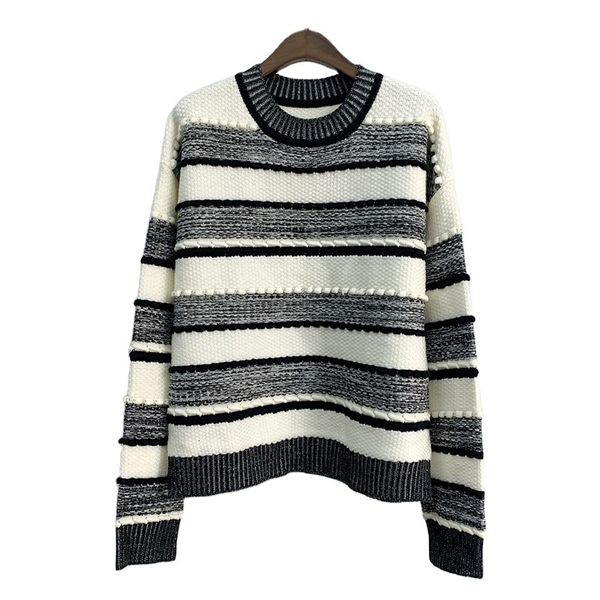

2021 new women fall/winter color striped round neck sweater ed54, White;black