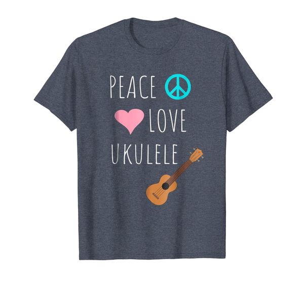

peace love ukulele music hawaiian musician t-shirt, White;black
