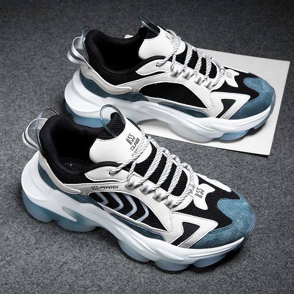 

464748 size mens fashion shoes breathable height increasing insole dad shoes mens thick bottom reflective trendy mens shoes youth campus tik, Black;white