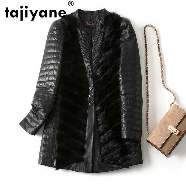

women's leather & faux jacket genuine real women clothes 2021 korean vintage sheepskin coat spring autumn chaqueta mujer 19515, Black