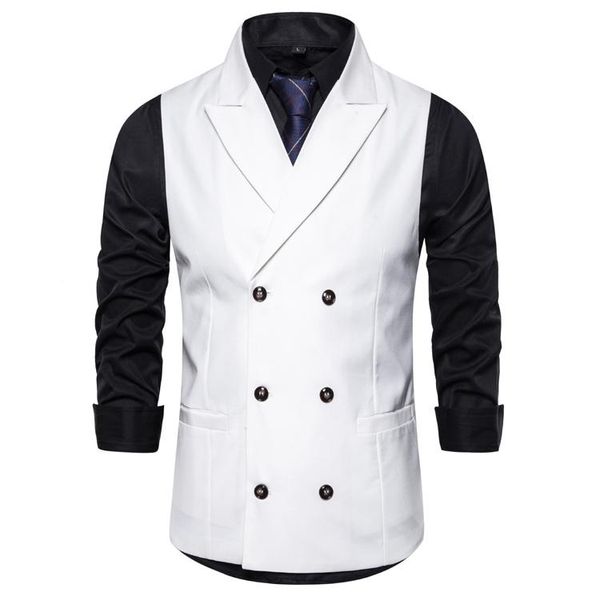 

men's vests business vest waistcoat men casual double-breasted, Black;white