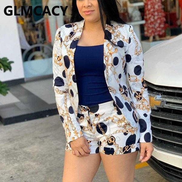 

women's tracksuits women vinatge chain printed blazer and shorts set elegant office ladies suits workwear, Gray