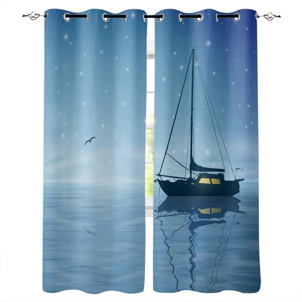 

curtain & drapes sailing boat night sky sea window curtains living room home decor