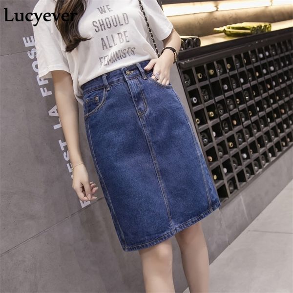 Lucyever Coreano Scelta Donne Denim Midi Gonna Estate A-Line Blu Femminile Jeans Vintage Gonna in cotone Casual Plus Size Faldas 5xl 210310