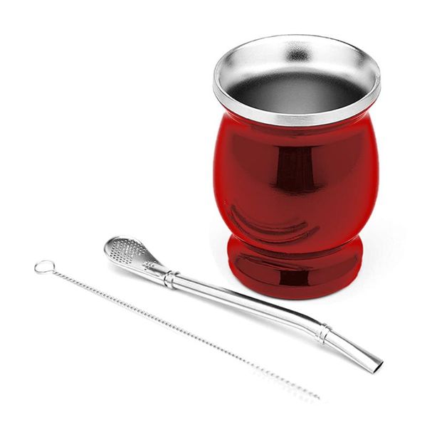 

mugs with bombilla straw durable small gourd dishwasher safe home gift stainless steel double-walled easy clean tea cup set 8 ounces