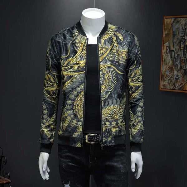 

new chinese dragon men's large slim personality baseball jacket fashion spring, Black;brown