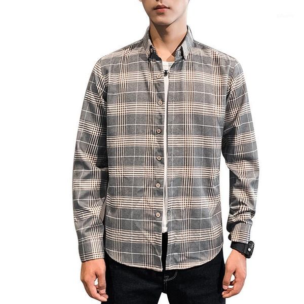 

men's casual shirts long-sleeved plaid business shirt classic lapel design office bank work clothes high-quality clothing, White;black