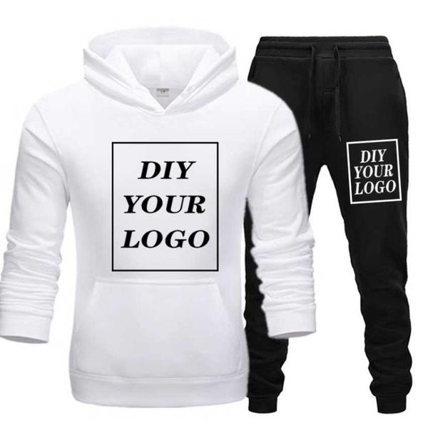 

men's tracksuits customized logo print hoodies and pants thick sweatshirt comfortable diy streetwear tracksuit drop pullovers, Gray
