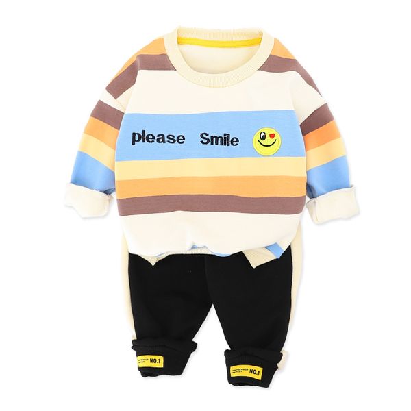 

toddler boys girl clothing set letter striped long sleeve sweatshirt+pants children outfits kids clothes sets autumn winter, White