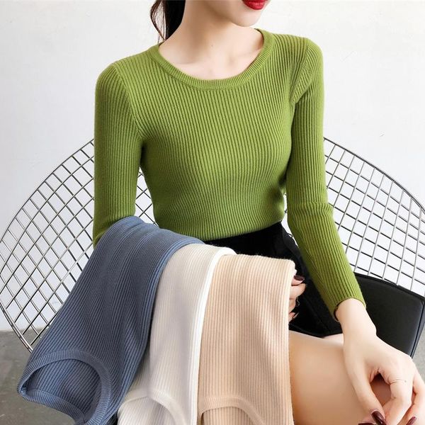 

women's sweaters autumn winter women pullovers sweater knitted elasticity casual jumper fashion slim round neck warm female, White;black