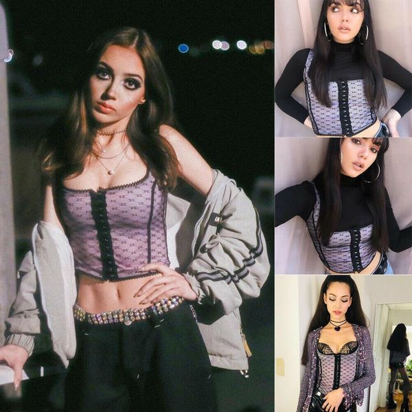 

girls women net yarn wave point bandage polyester vest wave point crop tank sleeveless summer crop cami clubwear, White