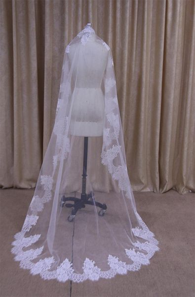 

bridal veils wedding accessories tulle chapel veil lace edge with comb veu de noiva v024, Black