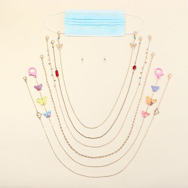 

accessories: colorful rice bead butterfly mask, hanging rope, metal neck spectacle chain, dual-purpose, Silver
