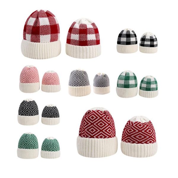 

caps & hats baby children's knitted hat plaid cap geometric knit family matching for adults kids, Yellow