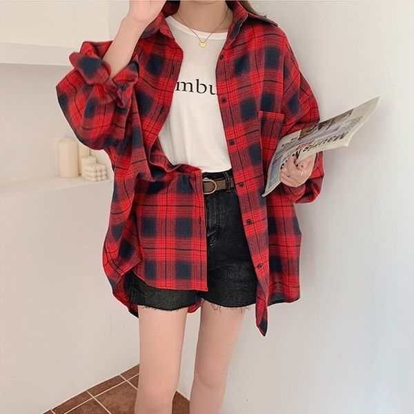 

women's blouses & shirts 4xl 5xl plus size casual for women spring autumn korean style long sleeve button up plaid oversized, White