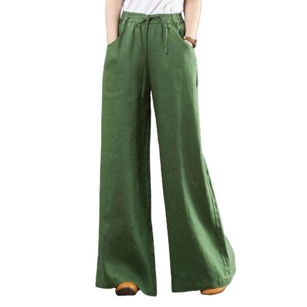 

casual women solid color wide leg pants high waist pockets loose long trousers, Black;white