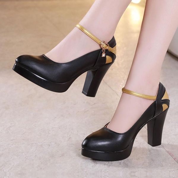 

dress shoes national style rough with dance large size high-heeled cheongsam single catwalk performance, Black