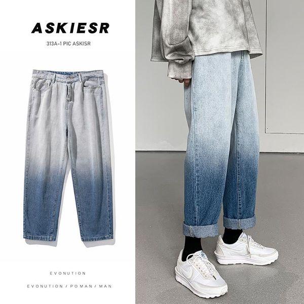 

2021 men's denim straight trousers men's blue jeans korean loose fashion harajuku style casual hip-hop work pants
