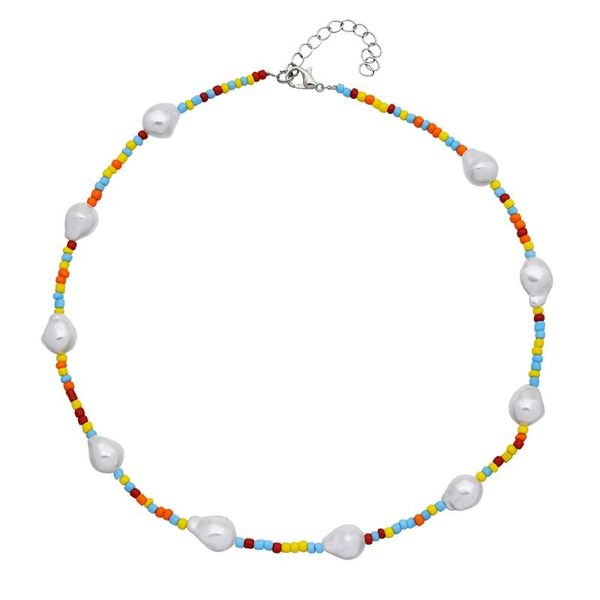 

chokers colorful africa beads short necklace for women irregular pearl choker women's neck chains boho chocker jewelry girls, Golden;silver
