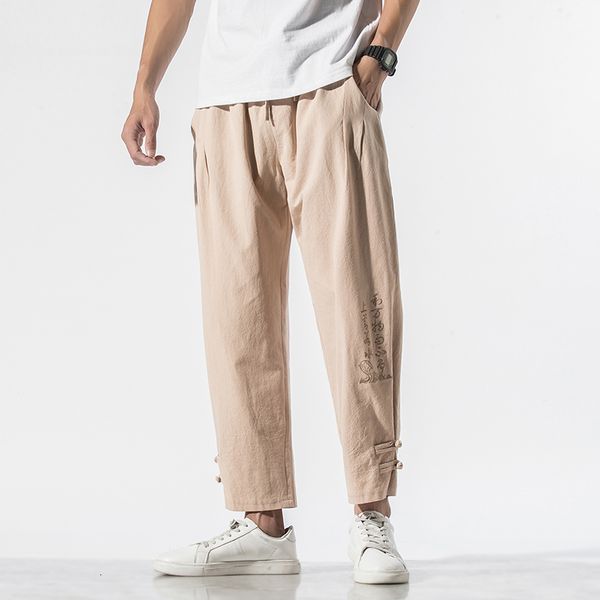 

new 2021 men traditional style summer big size casual ankle-length pants letter print solid streetwear hip hop male trouser 3s70 np7t, Black