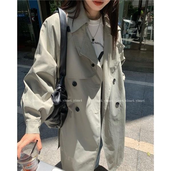 

women's trench coats lace-up loose mid-length coat for women 2021 spring and autumn french style design niche casual, Tan;black
