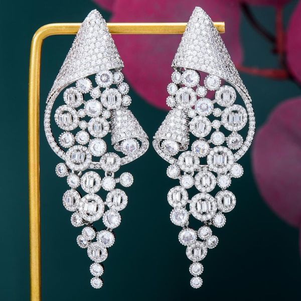 

dangle & chandelier godki 74mm luxury bubble cluster african earring for women wedding party dubai bridal jewelry boucle d'oreille fe, Silver