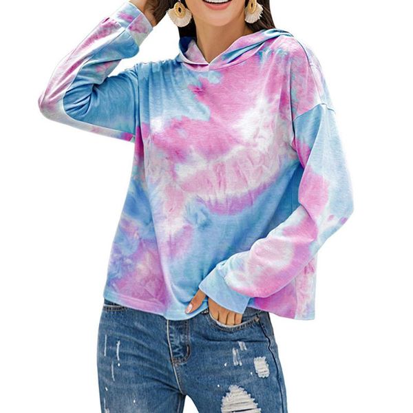 

women's hoodies & sweatshirts 2021 fall trendy women hoodie tie-dye print gradient color hooded highstreet fashion pullover casual loos, Black