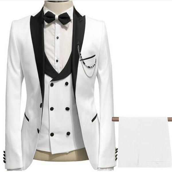 

men's suits & blazers slim fit formal groom tuxedo for wedding prom 3 piece white men with black peaked lapel custom man fashion costum, White;black