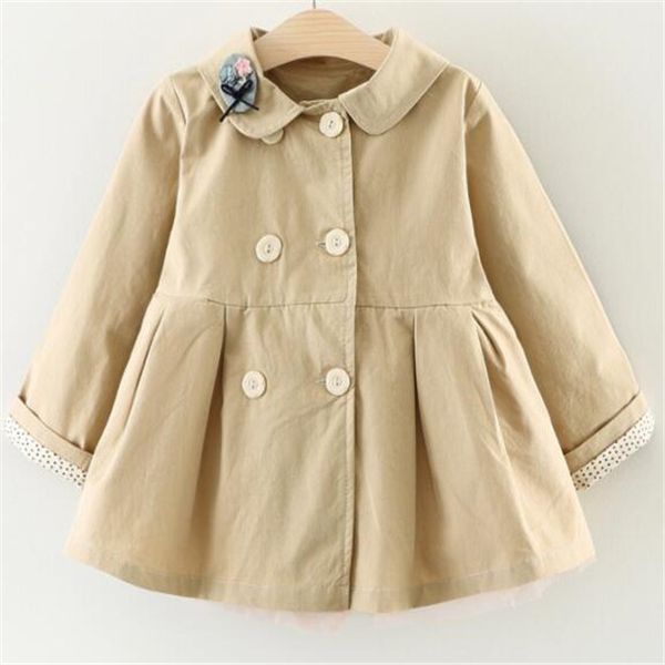

Infant Toddler Girls Tench Coats Spring Autumn Lapel Embroidered Windbreaker Coat Outerwear Kids Baby Clothes, Khaki