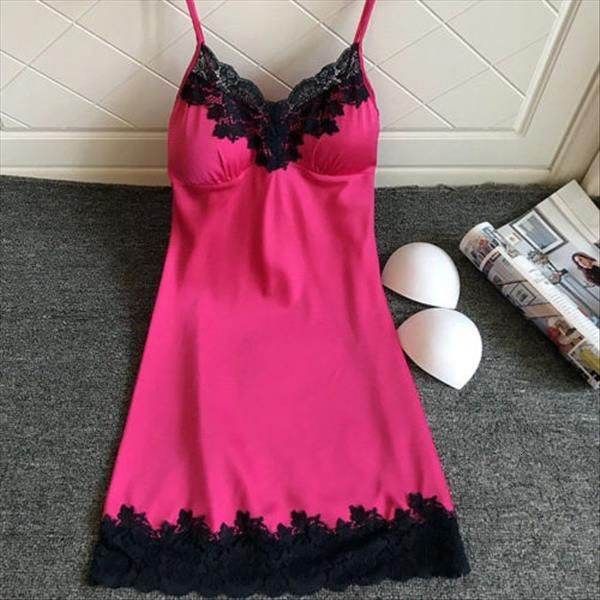 

sleepwear ladies lace backless patchwork v-neck suspenders babydoll nightgowns women clothing night dress, Black;red