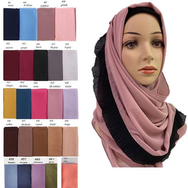 

scarves 2021 fashion heavy chiffon with pleated black eyelash solider color shawls headband muslim hijabs scarves/scarf, Blue;gray