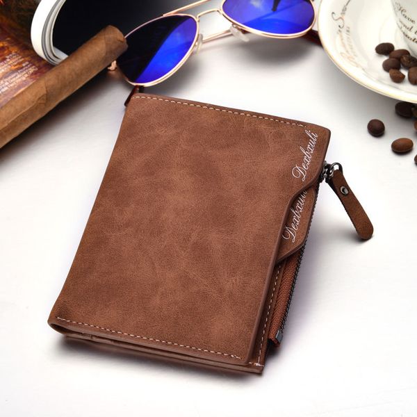 

retro pu mens short wallet korean student multi-function zipper wallet multi-card position retro id card bag casual wallet, Black;red