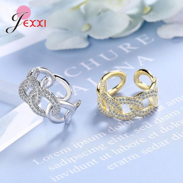 

cluster rings exquisite micro-inlaid cubic zircon chain ring for women luxury elegant 925 sterling silver opening finger gift jewelry, Golden;silver