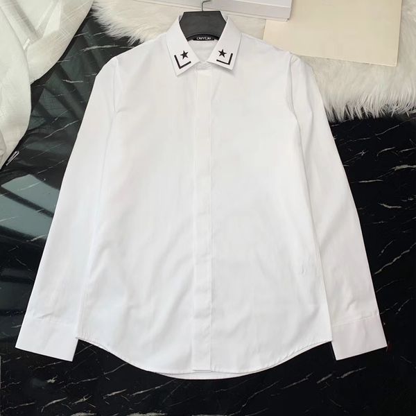 

2021 new algodo dos homens vestido camisa masculina bordado estrela e ngulo direito smbolo de alta qualidade magro ajuste camisas e3dm, White;black