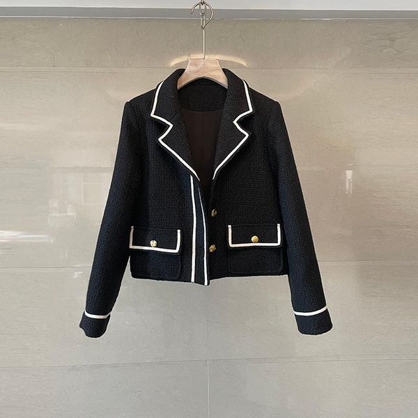 

women's jackets notched collar black autumn coat women runway tweed single breasted woolen coats outwear long sleeve c730, Black;brown