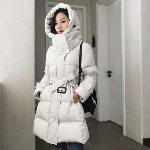 

women's down & parkas 90% white duck jacket 2021 winter women black female coat slim hooded thick warm long parka1