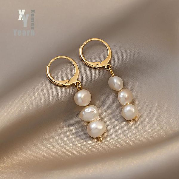 

dangle & chandelier baroque natural pearl pendant gold button earrings korean fashion jewelry wedding party girls elegant accessories for wo, Silver
