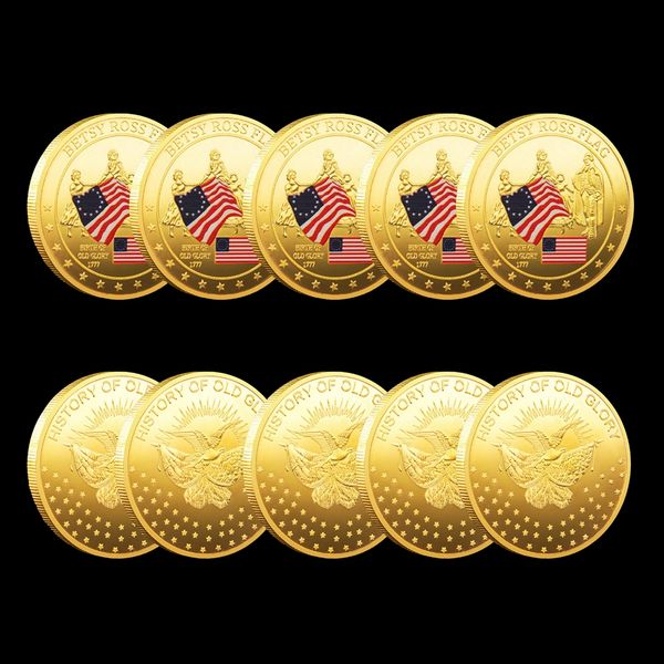 

5pcs non magnetic 1777 united states history commemorative craft betsy ross flag emorial continental meeting metal usa coin collection