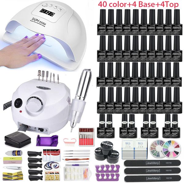 

lamp new 40/30/20/10 color new gel polish kit tool set with files nail drill machine