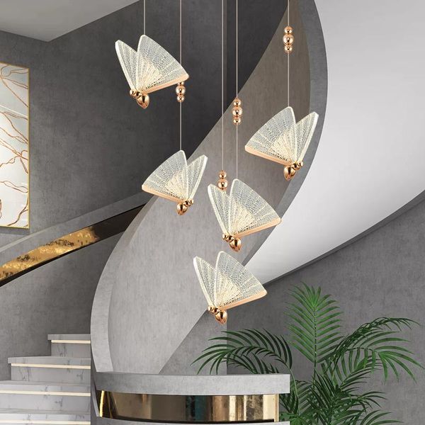 

pendant lamps butterfly chandelier stair lamp family dining room ceiling decoration living exhibition hall attic large