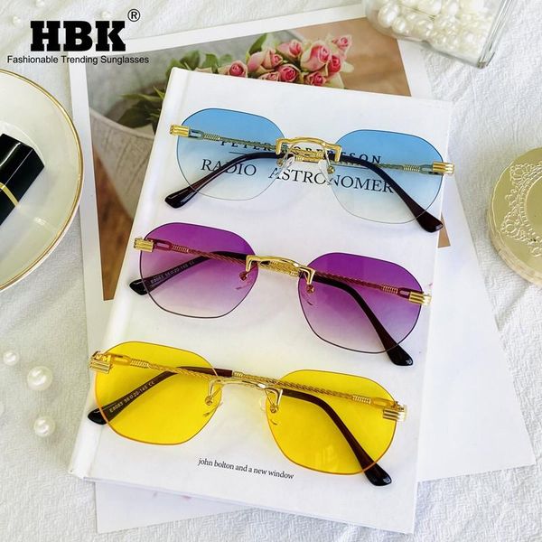 

sunglasses hbk luxury rimless women brand designer ladies men fashion brown purple sun glasses for female retro frameless oculos, White;black