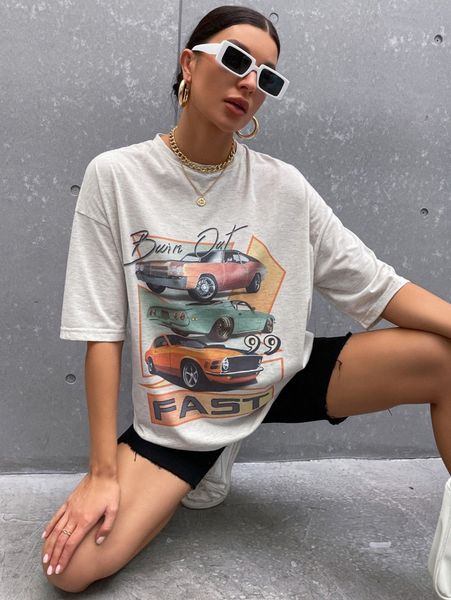 

cartoon graphic drop shoulder tee x4qg#, White