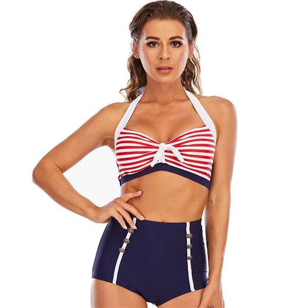 

bathing suit women 's swimwear split bikini high waist hip two piece european american swimsuit stripe 210730, White;black