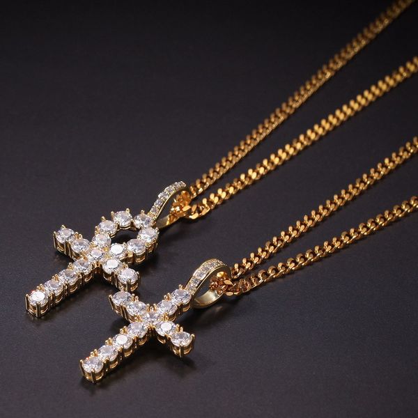 

new iced out hip-hop men pendant copper inlaid zircon cross men's jewelry gold silver color necklace