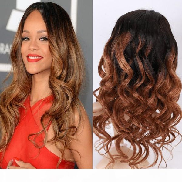 

dark brown ombre #1bt30 full lace wig long wavy virgin peruvian body wave gluless human hair lace wigs ombre lace front wig, Black;brown