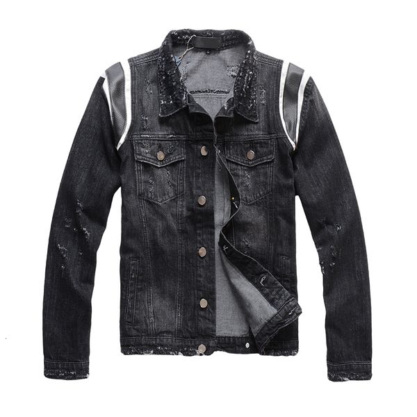 

new men's male autumn and winter high street fashion denim jacket mens black style slim trend coat azag, Black;brown
