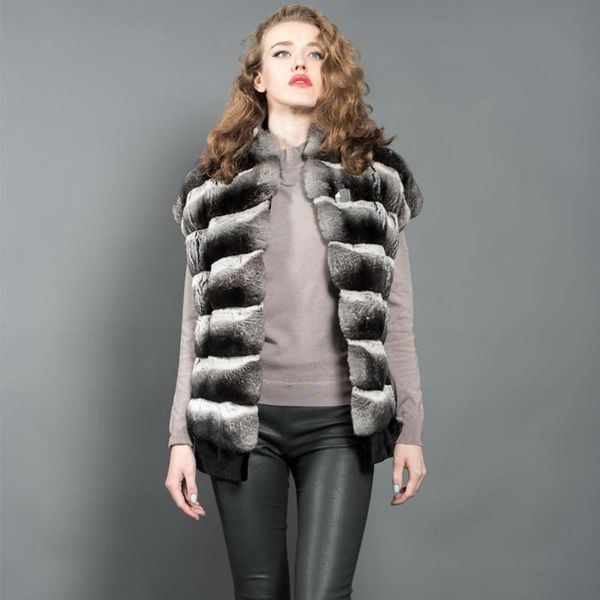 

women's fur & faux cropped rex vest women warm fashion gilet 2021 arrival, Black