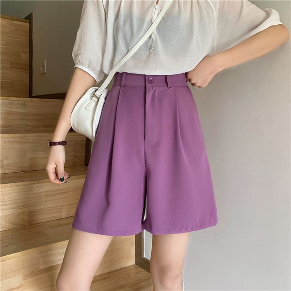 

2021 new lilac women thin high waist suit shorts summer casual harajuku office ladies wide leg baggy purple female workwear tg2p, White;black